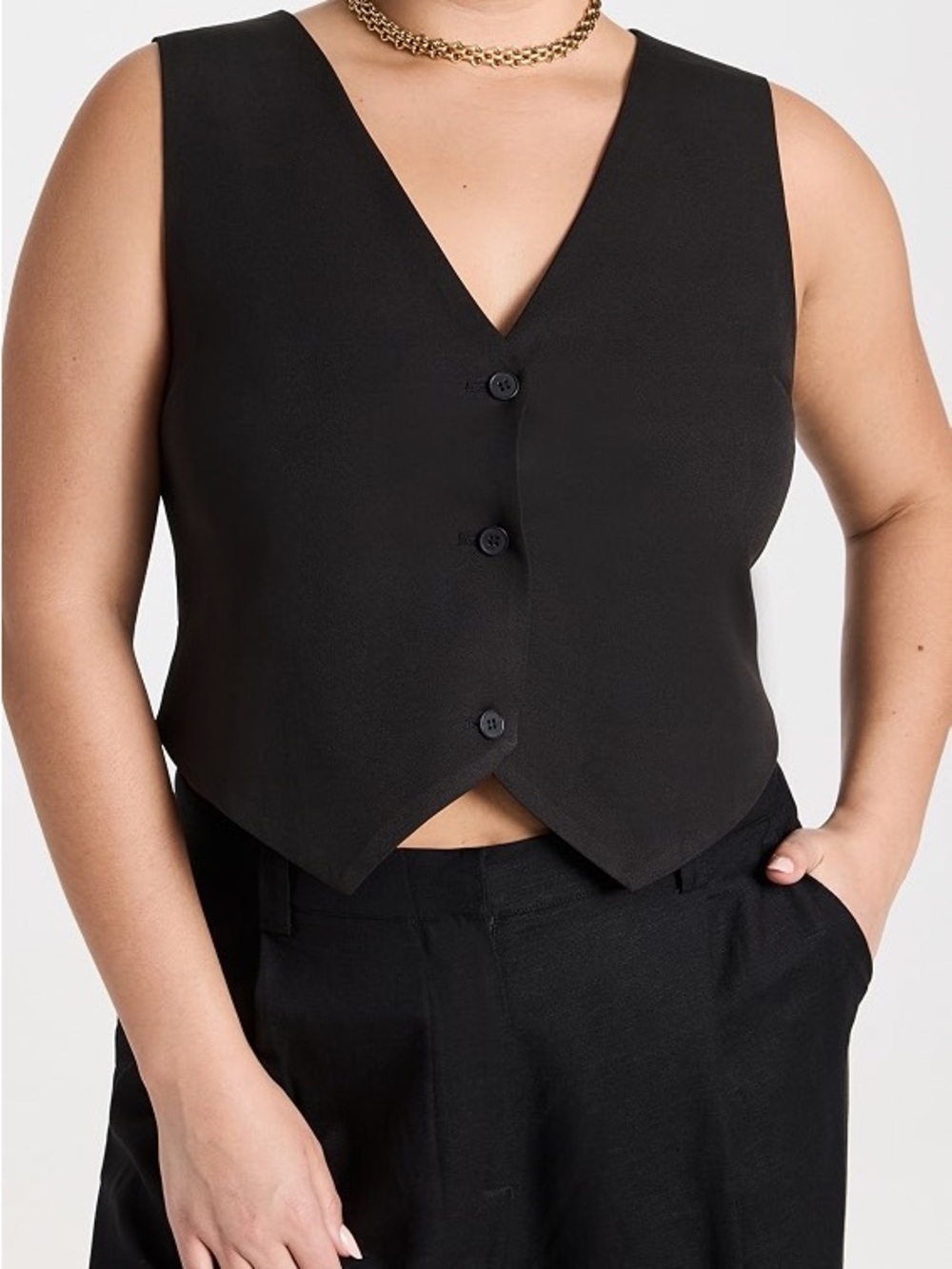 Lioness - Black V-Neck Button-Front Women's Vest Top